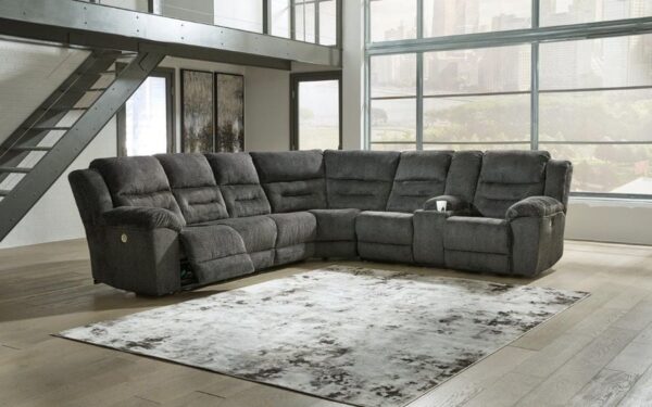 Nettington 4-Piece RAF Power Reclining Sectional In Smoke